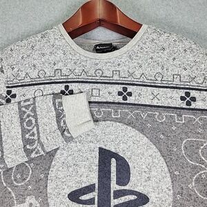 Sony Playstation Logo Game Controller Sweater Mens Size Medium Gray Long Sleeve